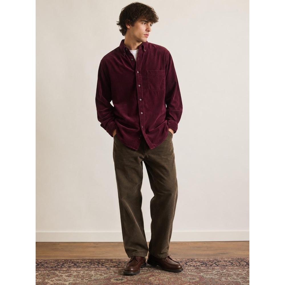 Corduroy Shirt Casuals Roundtree & Yorke Burgundy Fine-Wale Cotton Men's College